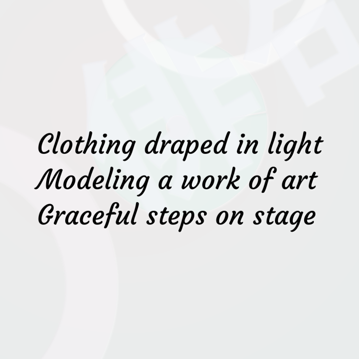 Clothing draped in light Modeling a work of art Graceful steps on stage