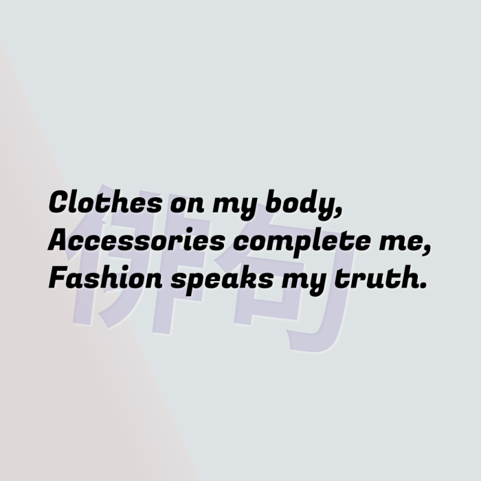 Clothes on my body, Accessories complete me, Fashion speaks my truth.