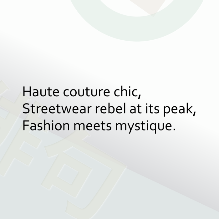 Haute couture chic, Streetwear rebel at its peak, Fashion meets mystique.