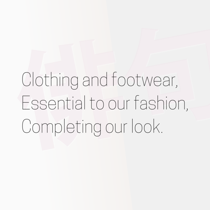 Clothing and footwear, Essential to our fashion, Completing our look.