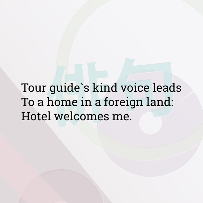 Tour guide`s kind voice leads To a home in a foreign land: Hotel welcomes me.