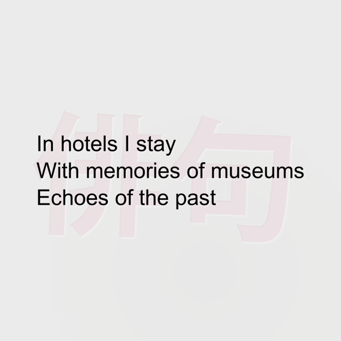 In hotels I stay With memories of museums Echoes of the past