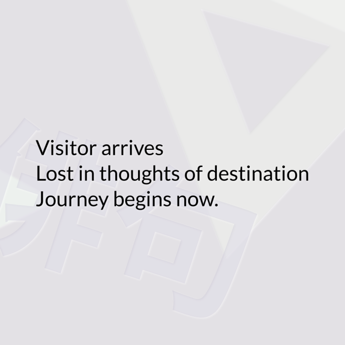 Visitor arrives Lost in thoughts of destination Journey begins now.