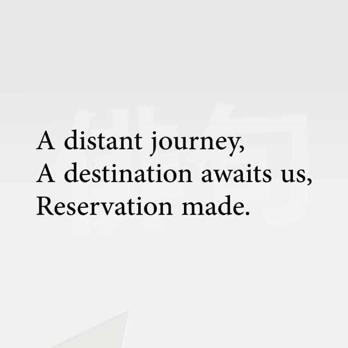 A distant journey, A destination awaits us, Reservation made.