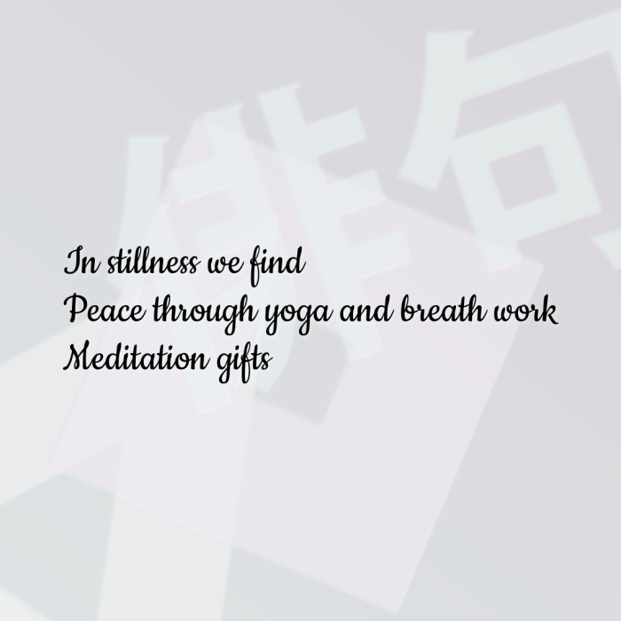 In stillness we find Peace through yoga and breath work Meditation gifts