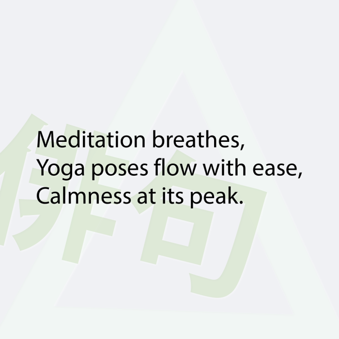 Meditation breathes, Yoga poses flow with ease, Calmness at its peak.