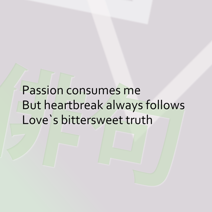 Passion consumes me But heartbreak always follows Love`s bittersweet truth
