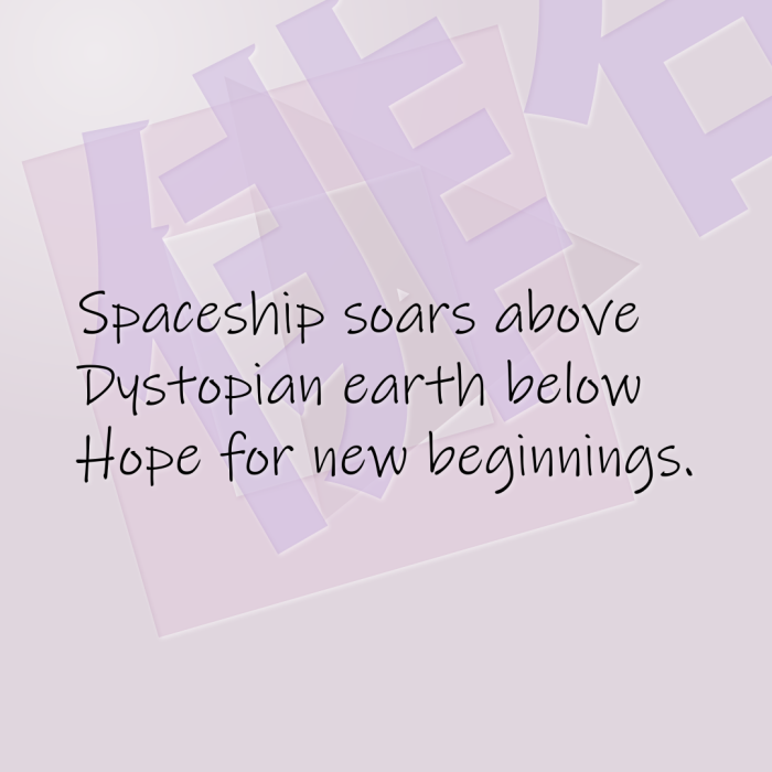 Spaceship soars above Dystopian earth below Hope for new beginnings.