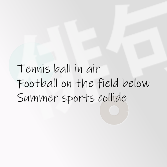 Tennis ball in air Football on the field below Summer sports collide