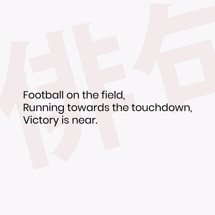 Football on the field, Running towards the touchdown, Victory is near.