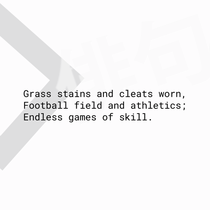Grass stains and cleats worn, Football field and athletics; Endless games of skill.