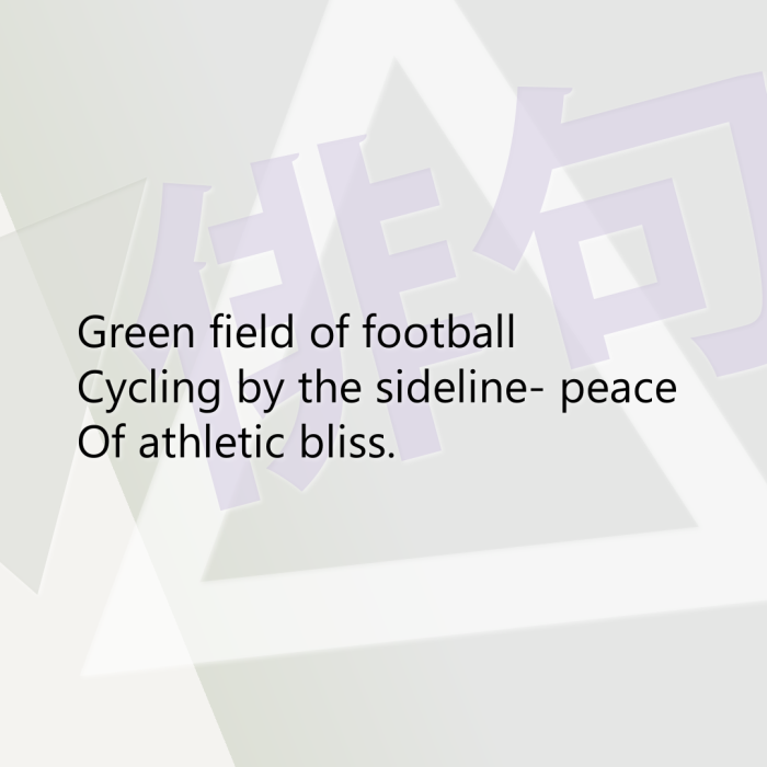 Green field of football Cycling by the sideline- peace Of athletic bliss.