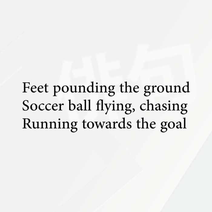 Feet pounding the ground Soccer ball flying, chasing Running towards the goal