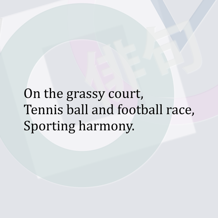 On the grassy court, Tennis ball and football race, Sporting harmony.