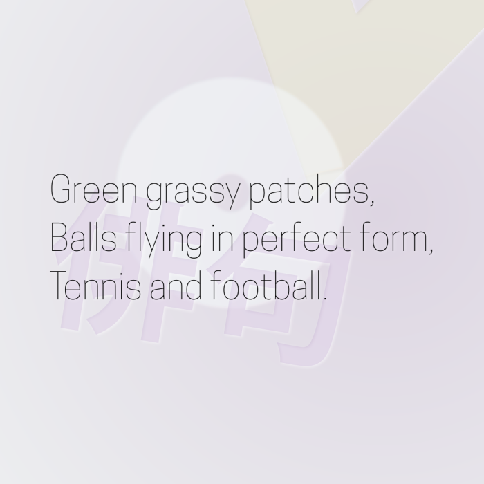 Green grassy patches, Balls flying in perfect form, Tennis and football.