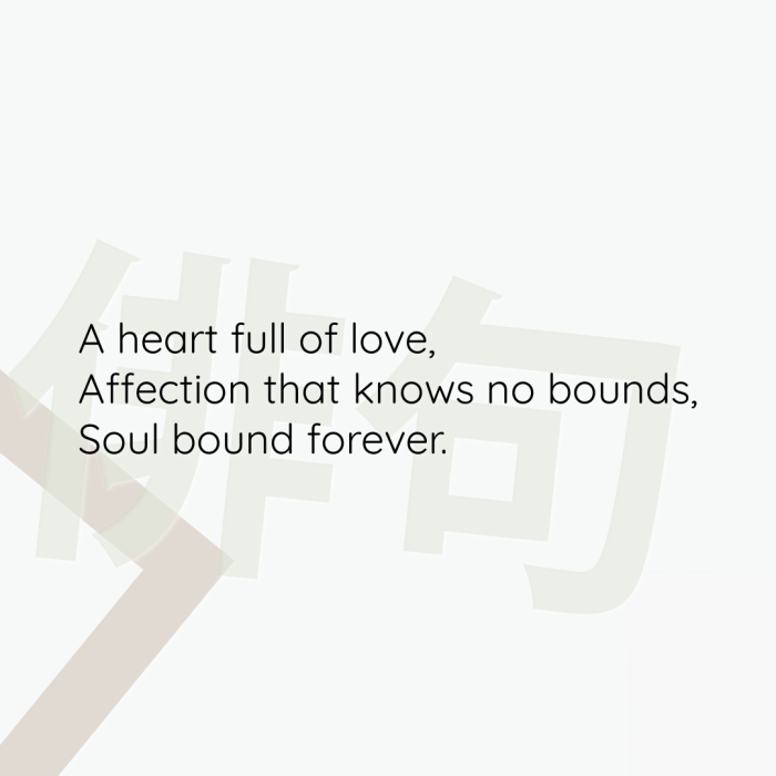 A heart full of love, Affection that knows no bounds, Soul bound forever.