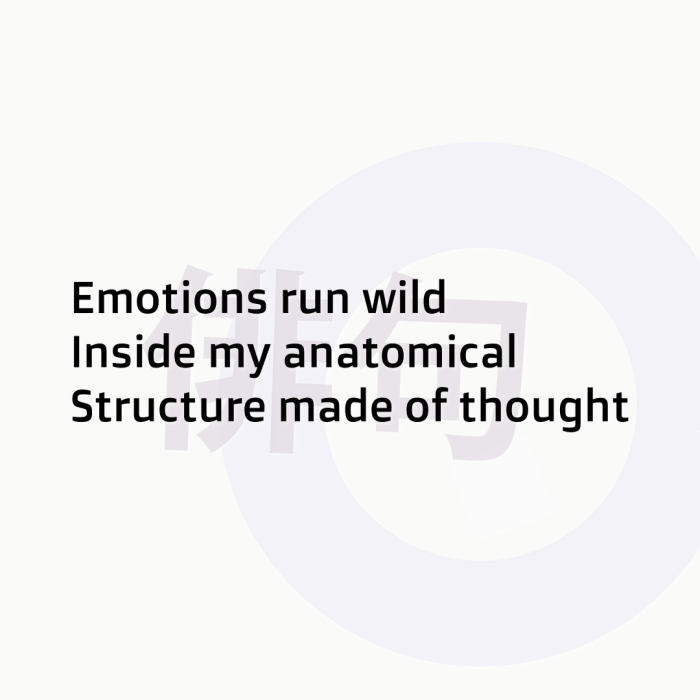 Emotions run wild Inside my anatomical Structure made of thought