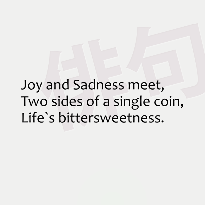 Joy and Sadness meet, Two sides of a single coin, Life`s bittersweetness.