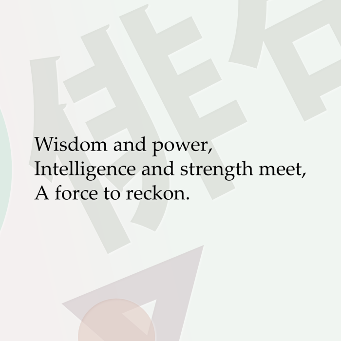 Wisdom and power, Intelligence and strength meet, A force to reckon.