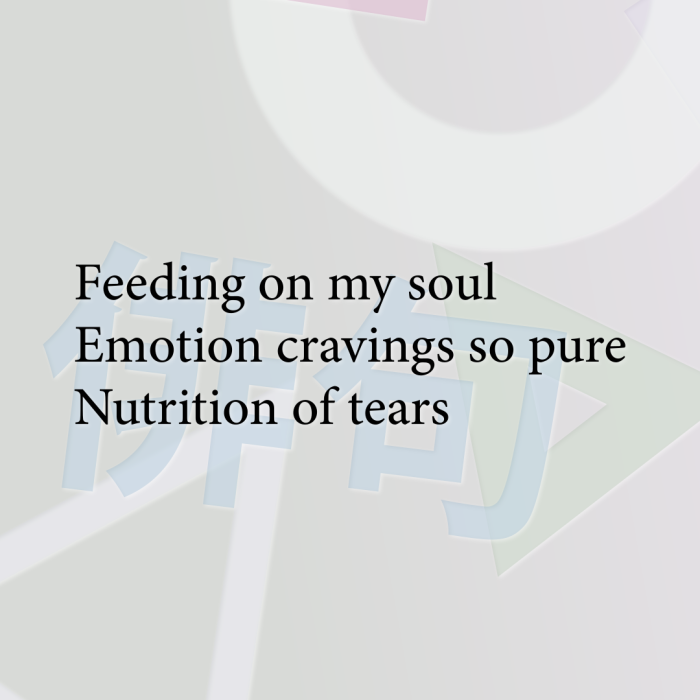 Feeding on my soul Emotion cravings so pure Nutrition of tears