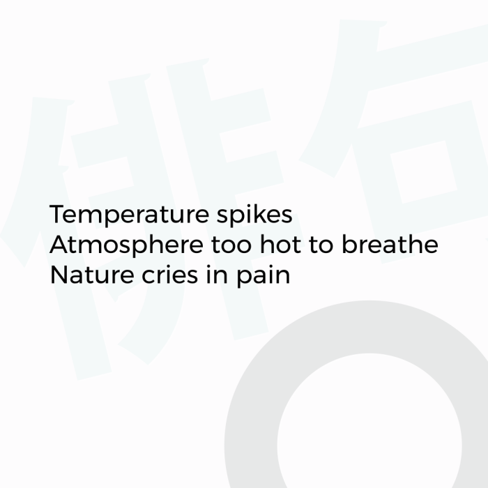 Temperature spikes Atmosphere too hot to breathe Nature cries in pain