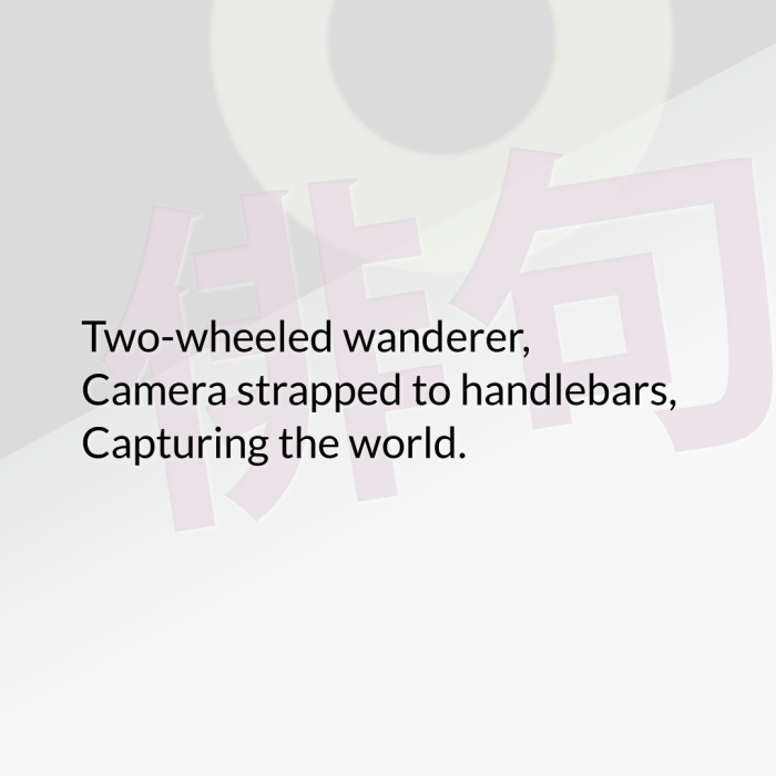 Two-wheeled wanderer, Camera strapped to handlebars, Capturing the world.