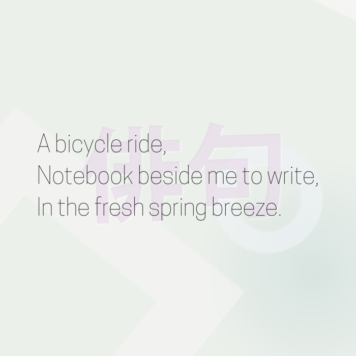 A bicycle ride, Notebook beside me to write, In the fresh spring breeze.