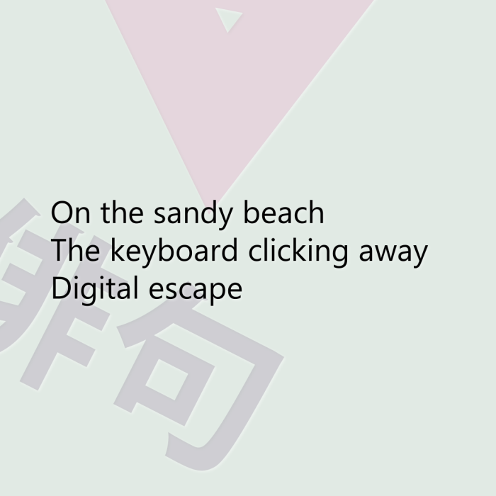 On the sandy beach The keyboard clicking away Digital escape