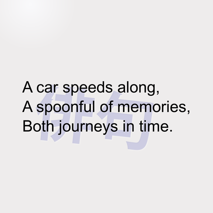A car speeds along, A spoonful of memories, Both journeys in time.