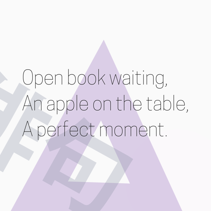 Open book waiting, An apple on the table, A perfect moment.