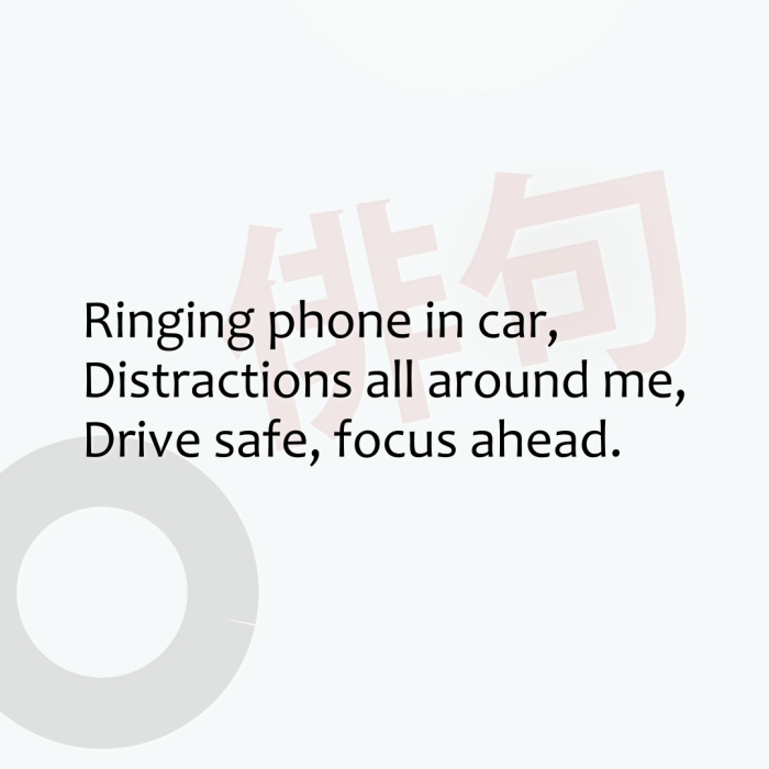 Ringing phone in car, Distractions all around me, Drive safe, focus ahead.