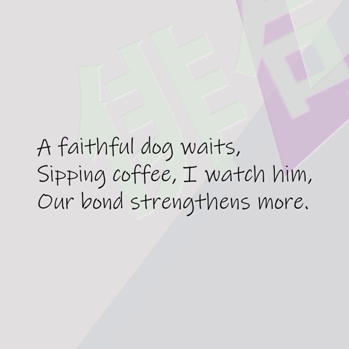 A faithful dog waits, Sipping coffee, I watch him, Our bond strengthens more.