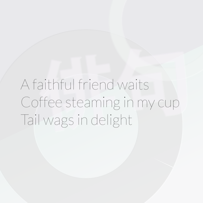 A faithful friend waits Coffee steaming in my cup Tail wags in delight