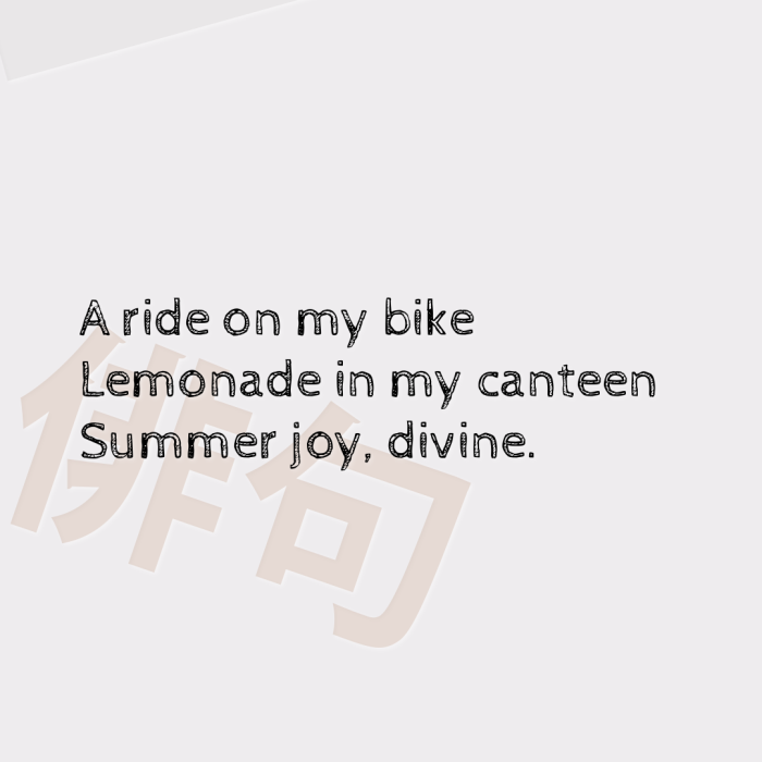 A ride on my bike Lemonade in my canteen Summer joy, divine.