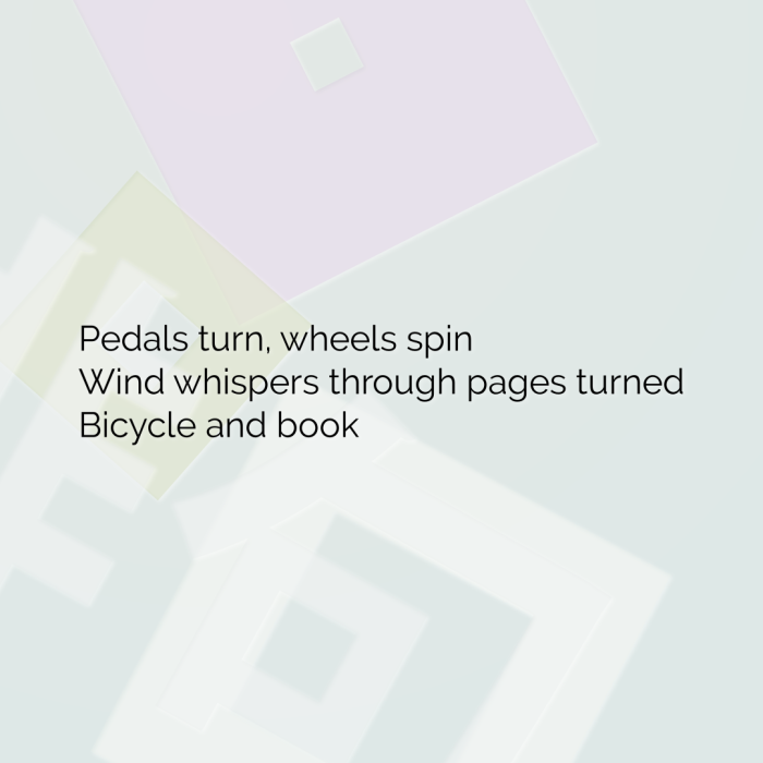 Pedals turn, wheels spin Wind whispers through pages turned Bicycle and book