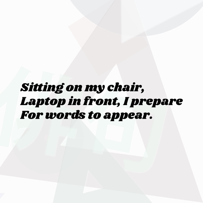 Sitting on my chair, Laptop in front, I prepare For words to appear.