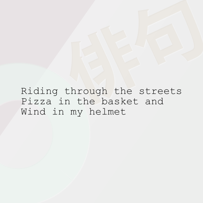 Riding through the streets Pizza in the basket and Wind in my helmet