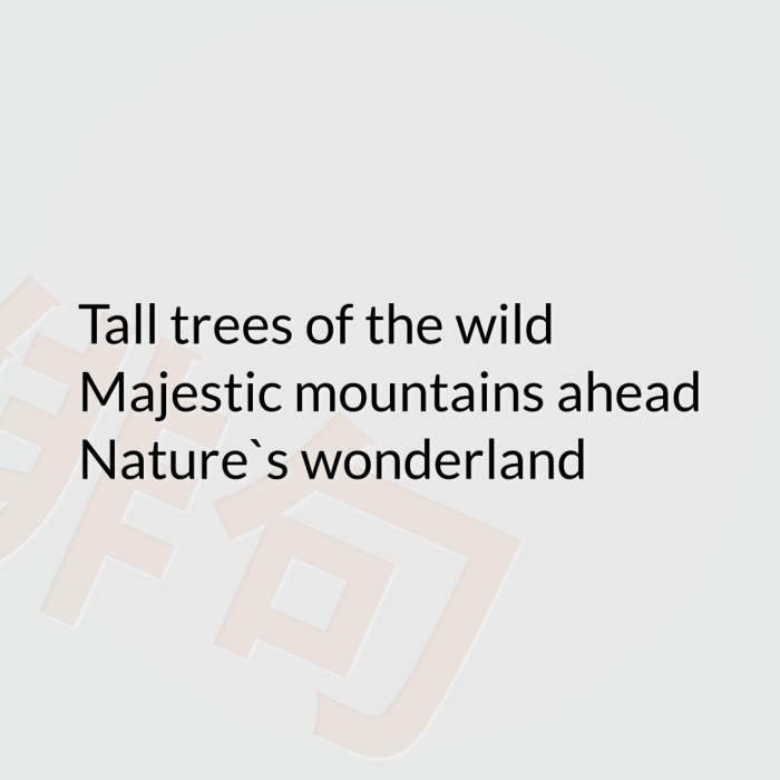 Tall trees of the wild Majestic mountains ahead Nature`s wonderland