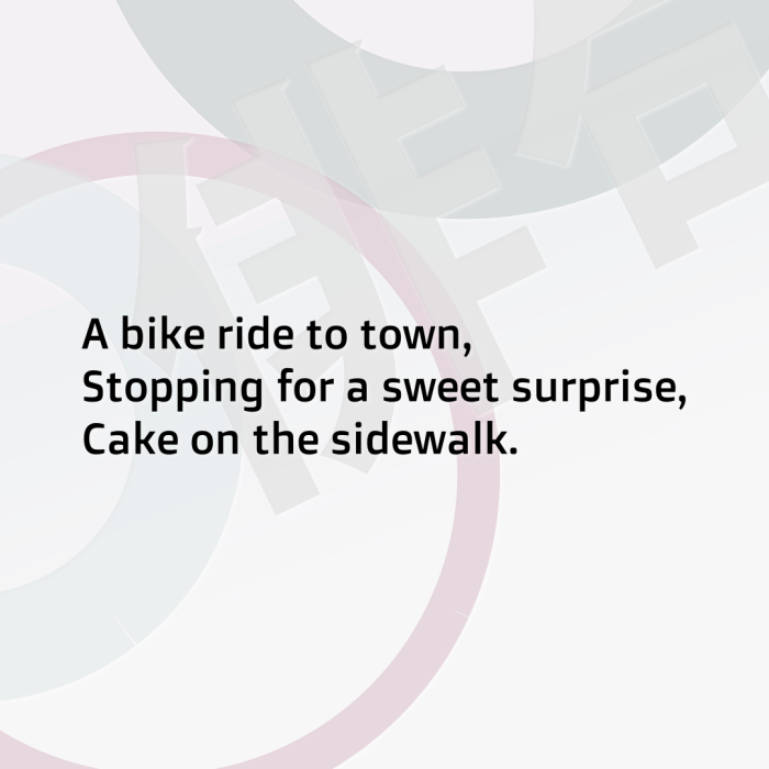 A bike ride to town, Stopping for a sweet surprise, Cake on the sidewalk.