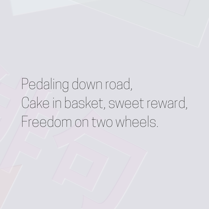 Pedaling down road, Cake in basket, sweet reward, Freedom on two wheels.