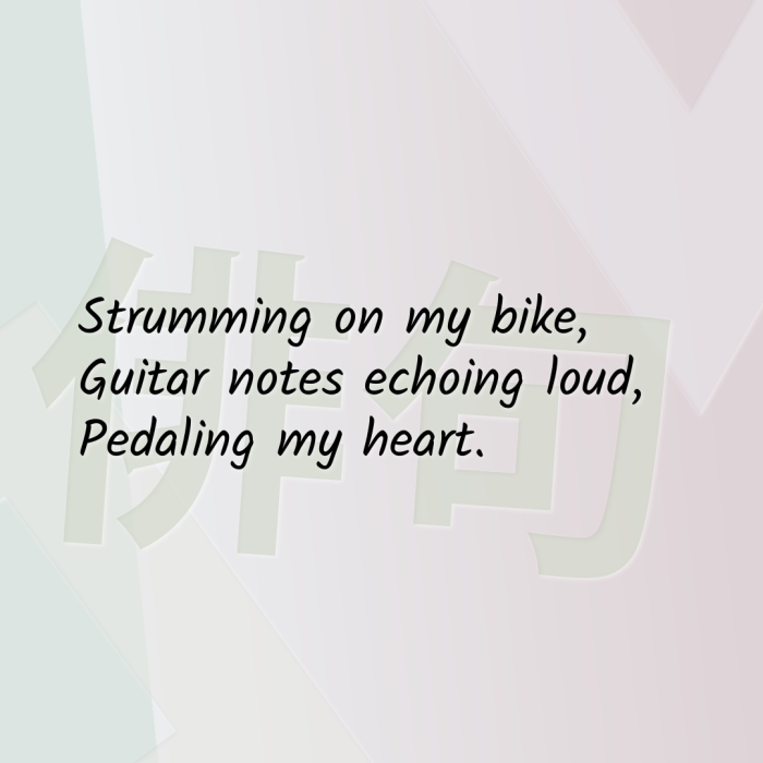 Strumming on my bike, Guitar notes echoing loud, Pedaling my heart.