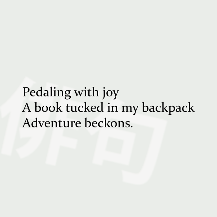 Pedaling with joy A book tucked in my backpack Adventure beckons.