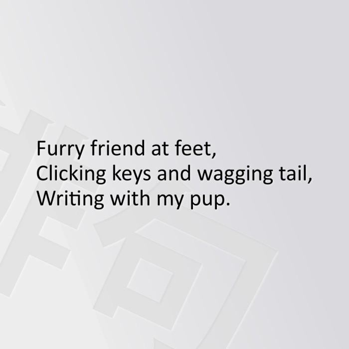 Furry friend at feet, Clicking keys and wagging tail, Writing with my pup.