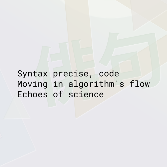 Syntax precise, code Moving in algorithm`s flow Echoes of science
