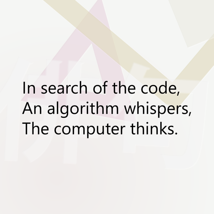 In search of the code, An algorithm whispers, The computer thinks.