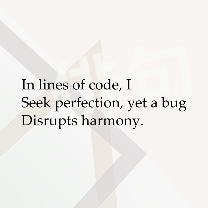 In lines of code, I Seek perfection, yet a bug Disrupts harmony.