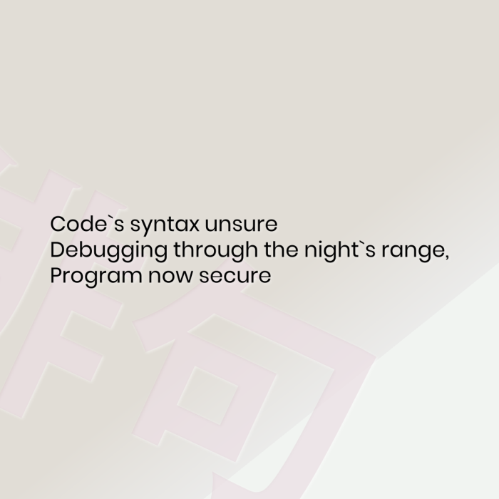 Code`s syntax unsure Debugging through the night`s range, Program now secure
