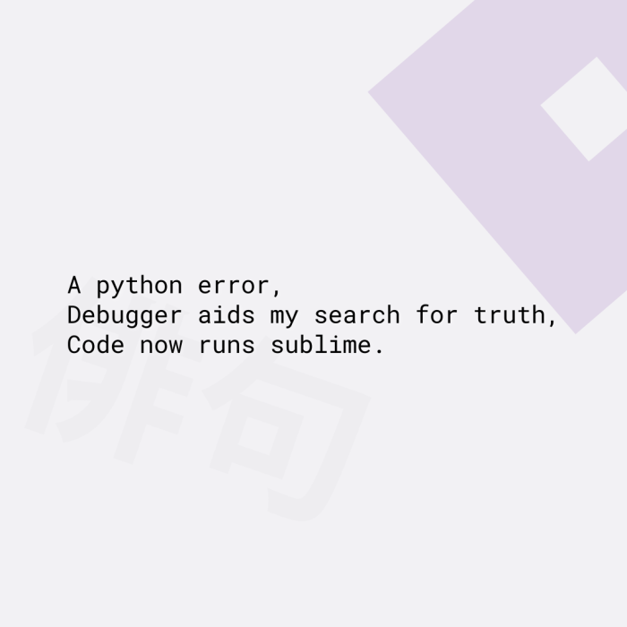 A python error, Debugger aids my search for truth, Code now runs sublime.