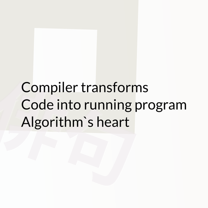 Compiler transforms Code into running program Algorithm`s heart