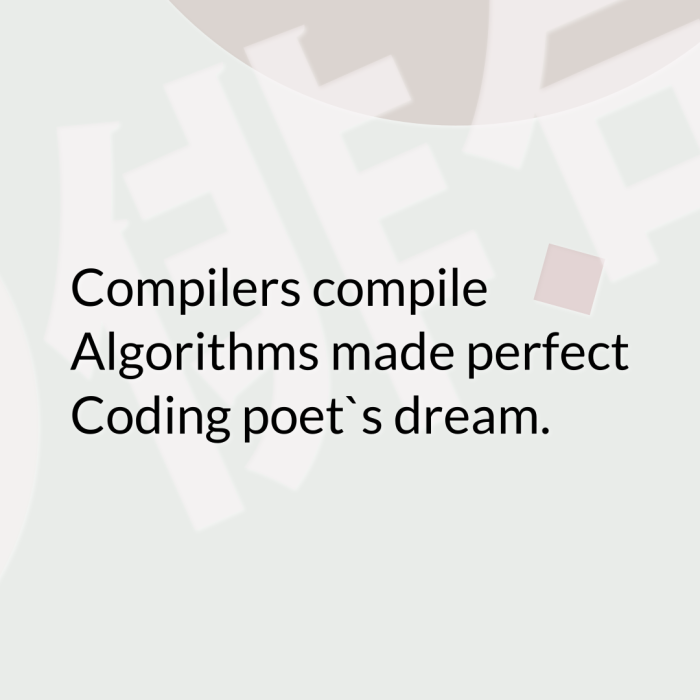 Compilers compile Algorithms made perfect Coding poet`s dream.